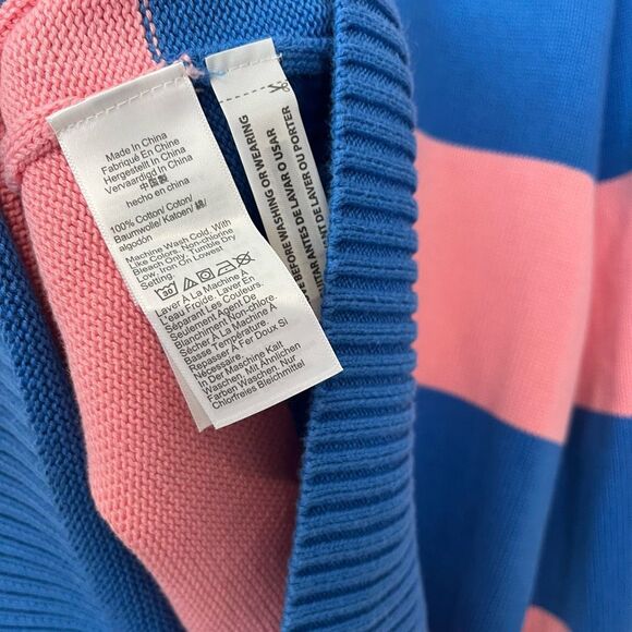 J. Crew Pink Blue Striped Heritage Cotton Crewneck Sweater Men's Size Large - Picture 6 of 6
